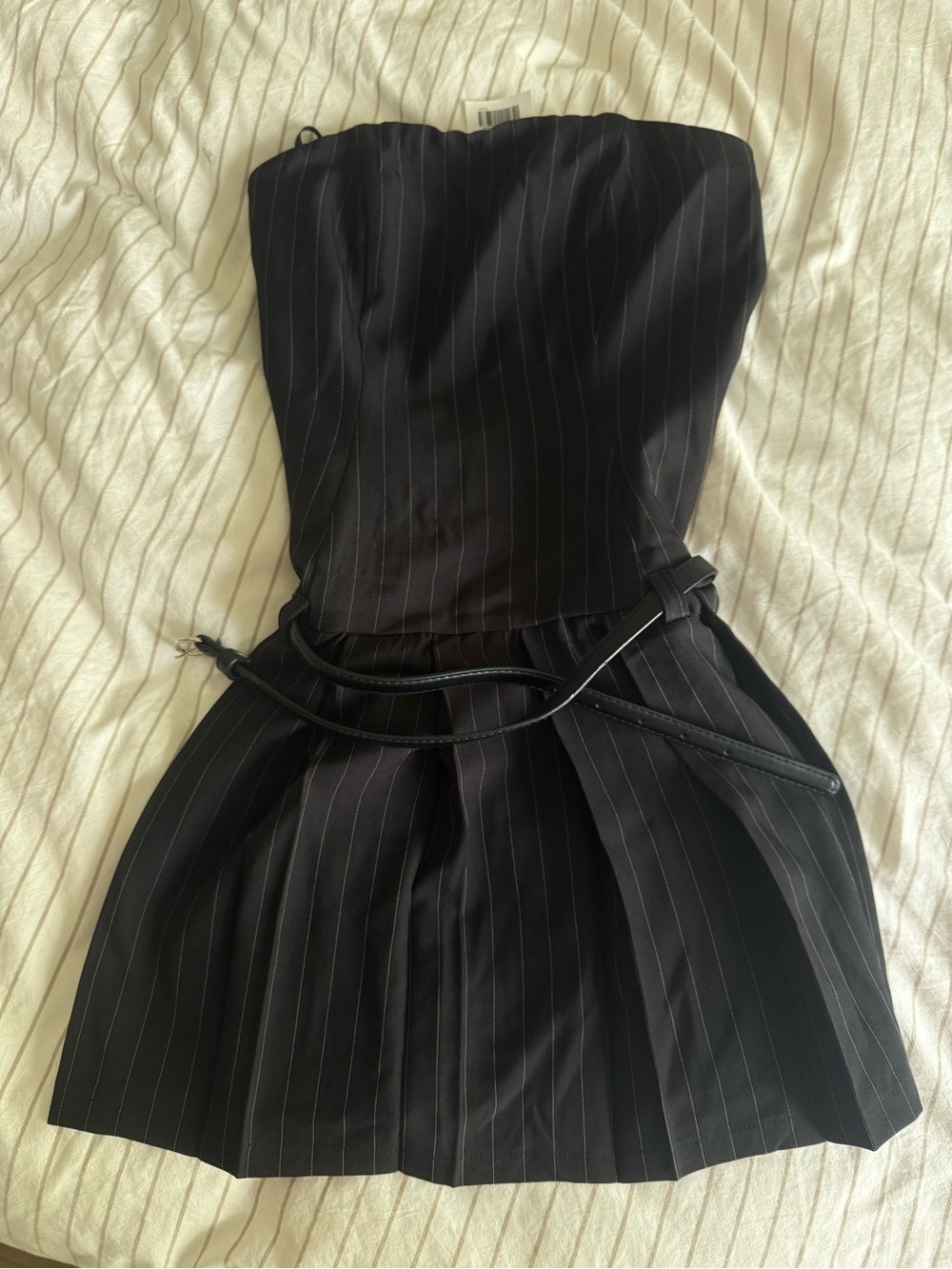 Strapless Black Pinstripe Dress